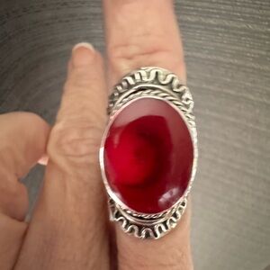 Red Yemeni and Sterling silver ring